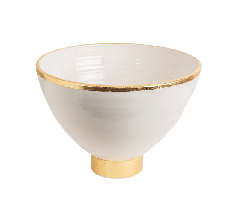 Contempo Collection, White Footed Bowl w/ Matte Gold, Small