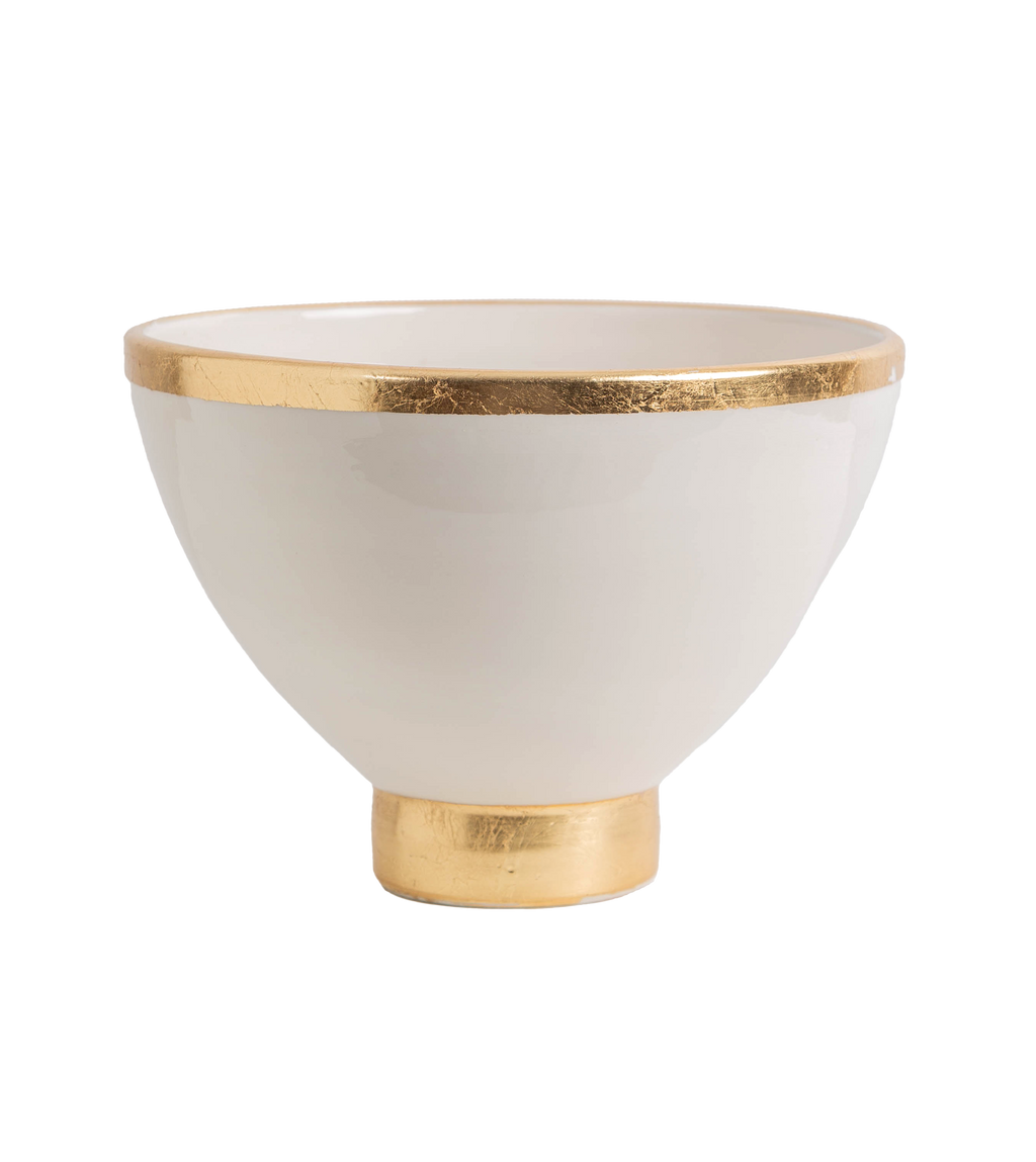 Contempo Collection, White Footed Bowl w/ Matte Gold, Large