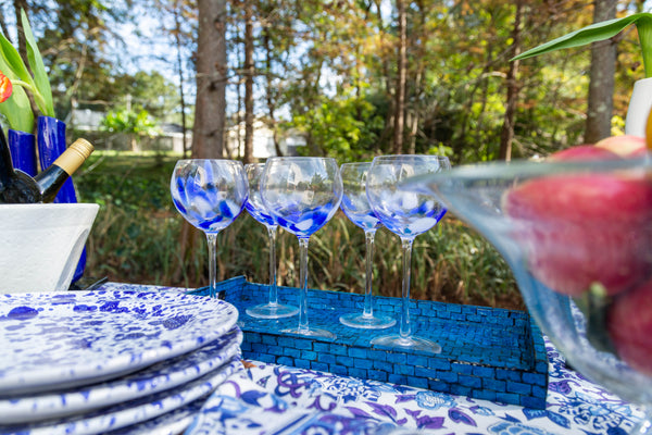 Fiesta Stemmed Wine/Water Glass, Blue/White, Set of 4