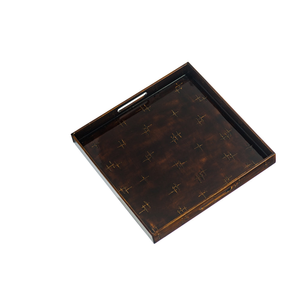 300004 Abigails Wholesale Tabletop Mixed Media Trays Brown Lacquer Square Tray
