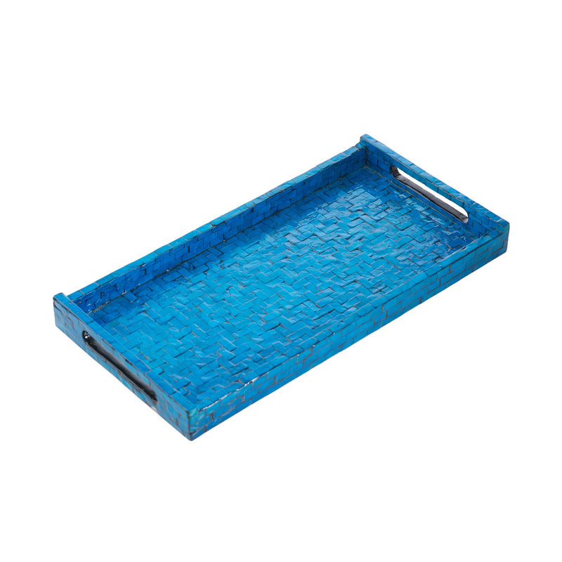 300006 Abigails Wholesale Tabletop Mixed Media Trays Blue Basket Weave Rectangle Tray