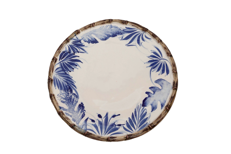 Compagnia Dinner Plate, Blue Leaves w/ Bamboo, Small, Set of 4