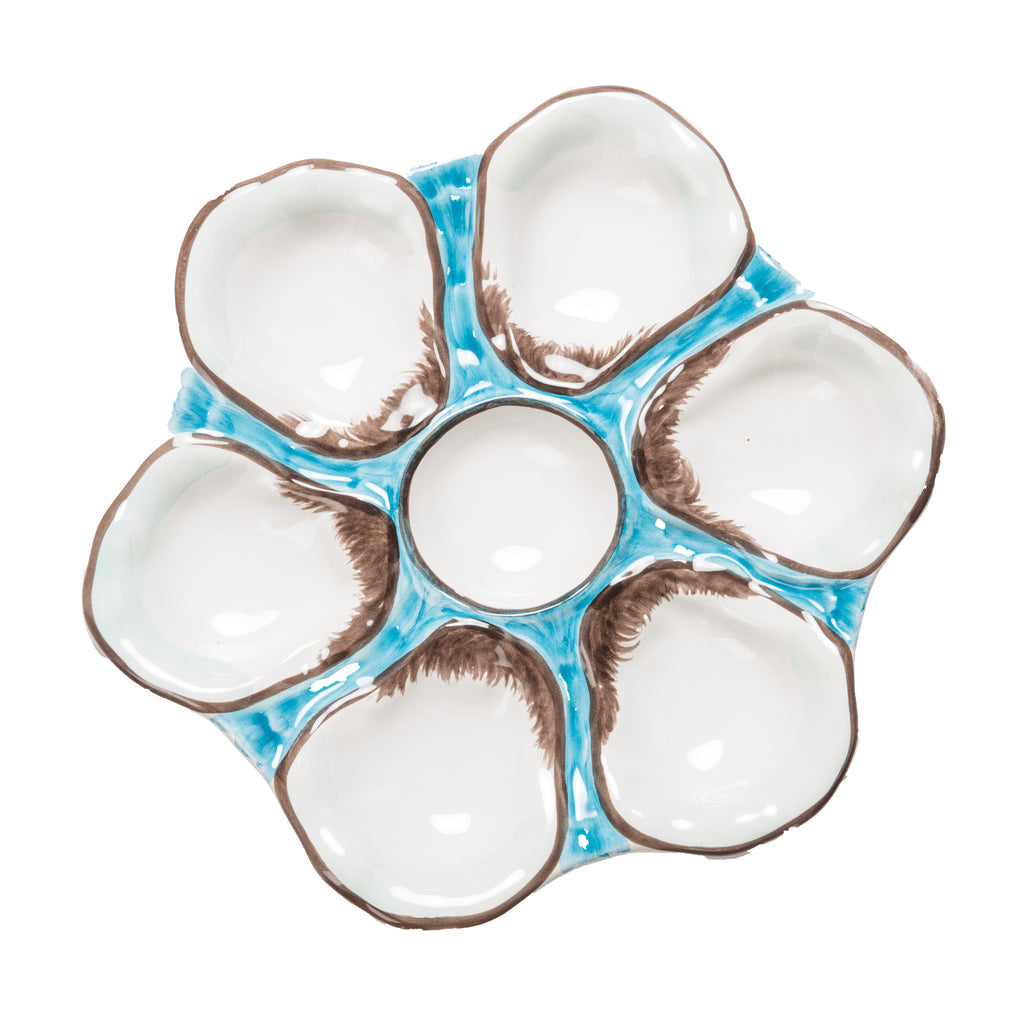 Oyster Plate, Ceramic Round, Turquoise, Set of 2