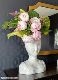 Vase, Female Head, White Glazed Ceramic