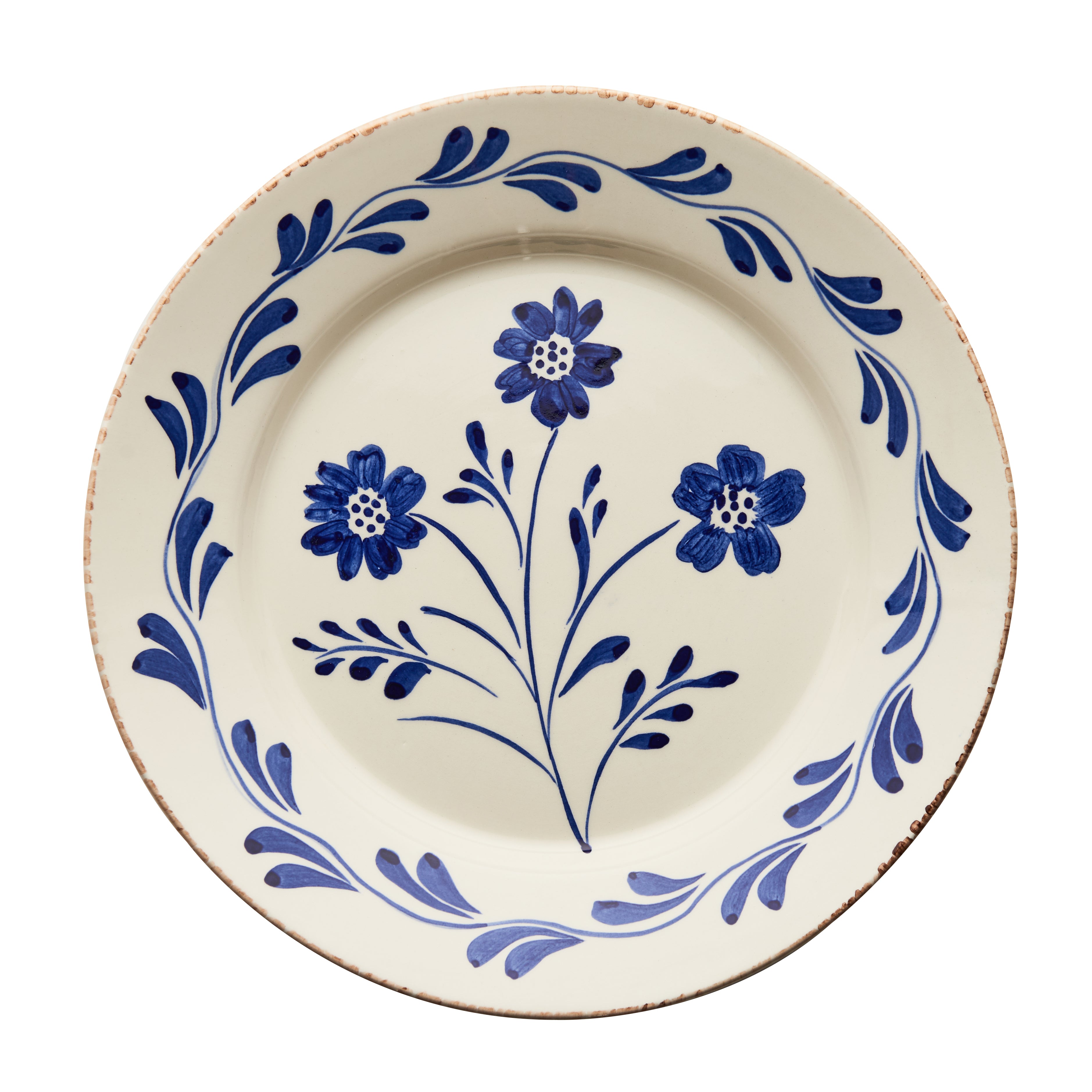 Casa Nuno Blue and White Dinner Plate, Vines, 3 Flowers/Vines, Set
