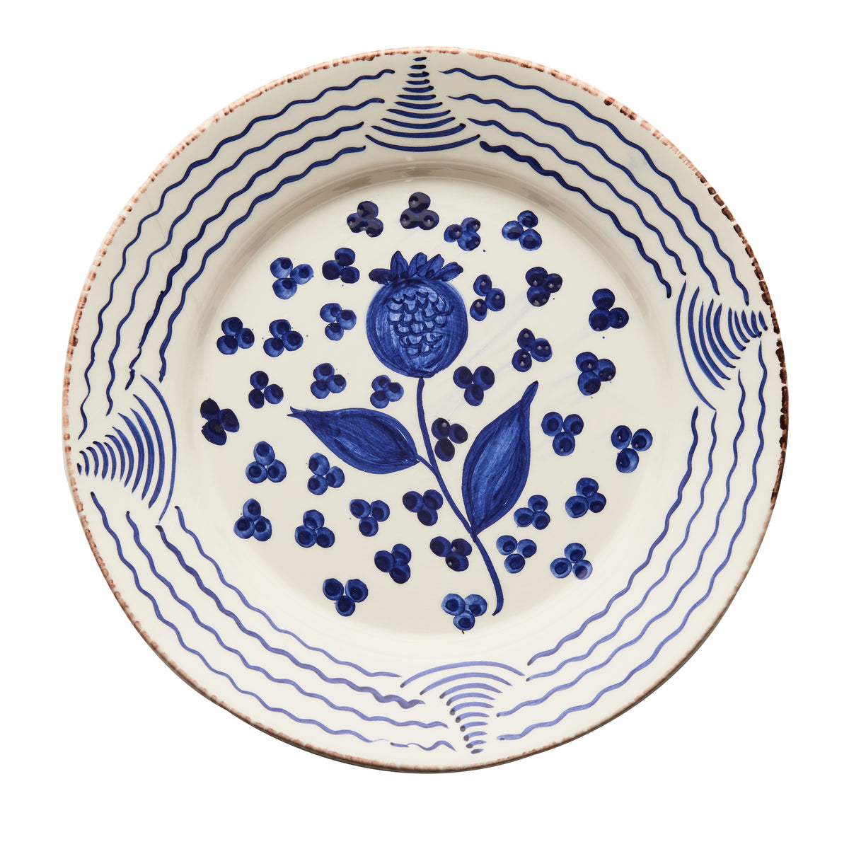 Casa Nuno Blue and White Dinner Plate, Pomegranate/Waves