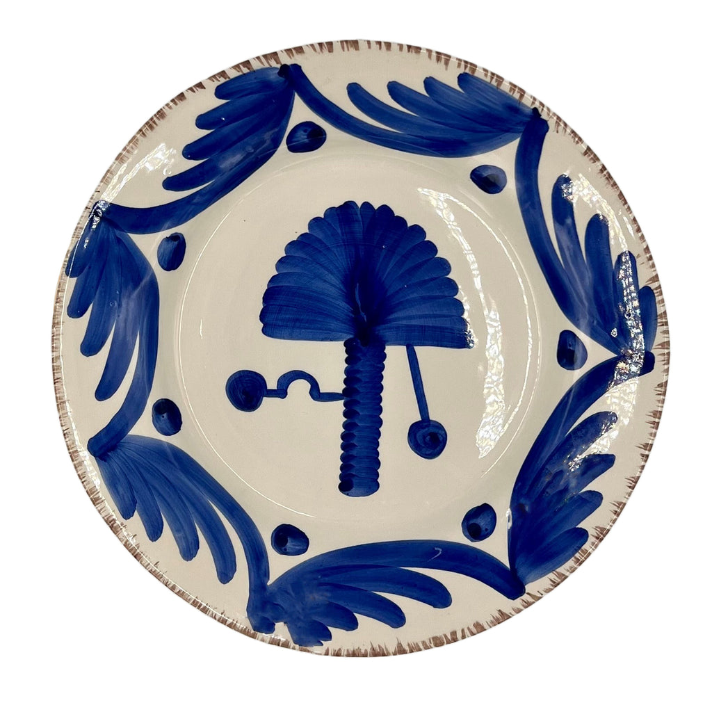 Casa Nuno Blue and White Dinner Plate, Palm