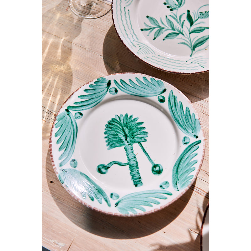 Casa Nuno Green and White Dinner Plate, Palm, Set of 2