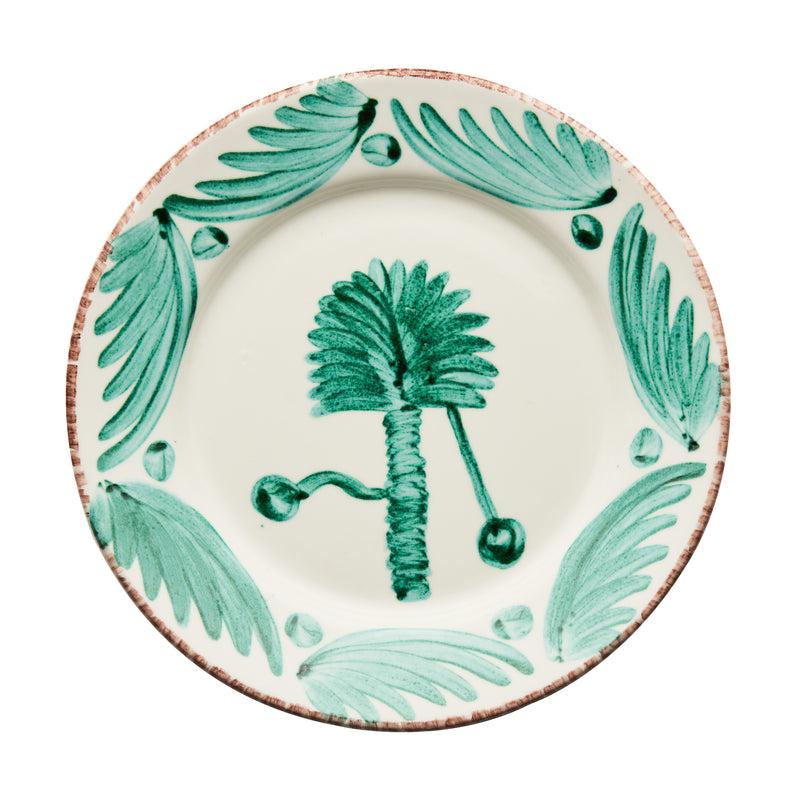 Casa Nuno Green and White Dinner Plate, Palm, Set of 2