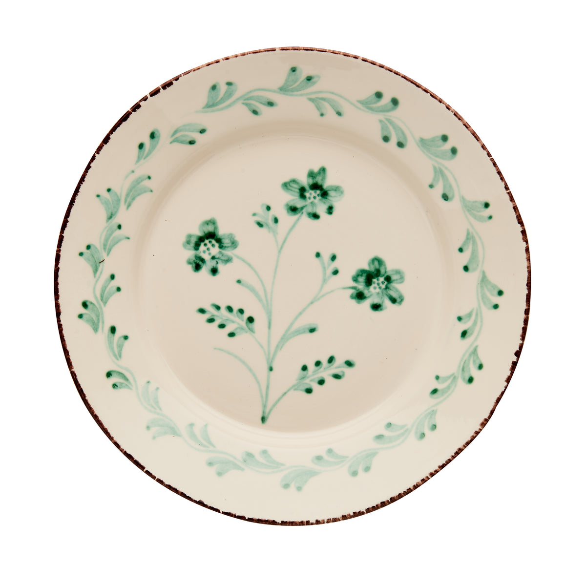 Casa Nuno Green and White Dinner Plate, 3 Flowers/Vines