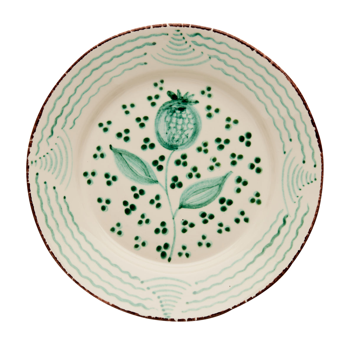 Casa Nuno Green and White Dinner Plate, Pomegranate/Waves