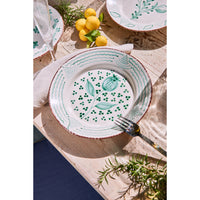 Casa Nuno Green and White Dinner Plate, Pomegranate/Waves