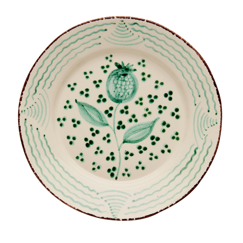 Casa Nuno Green and White Dinner Plate, Pomegranate/Waves, Set of 2