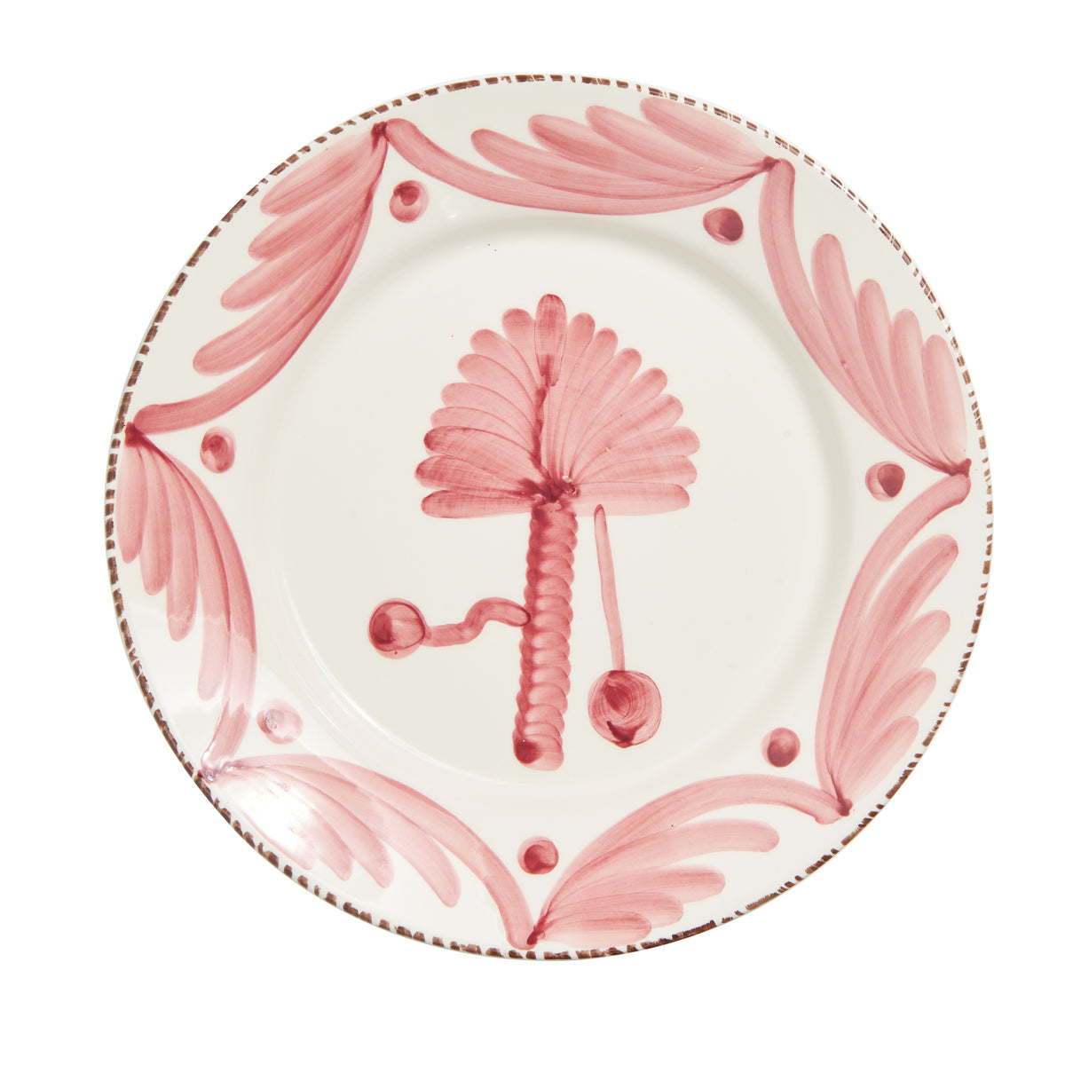 Casa Nuno Pink and White Dinner Plate, Palm