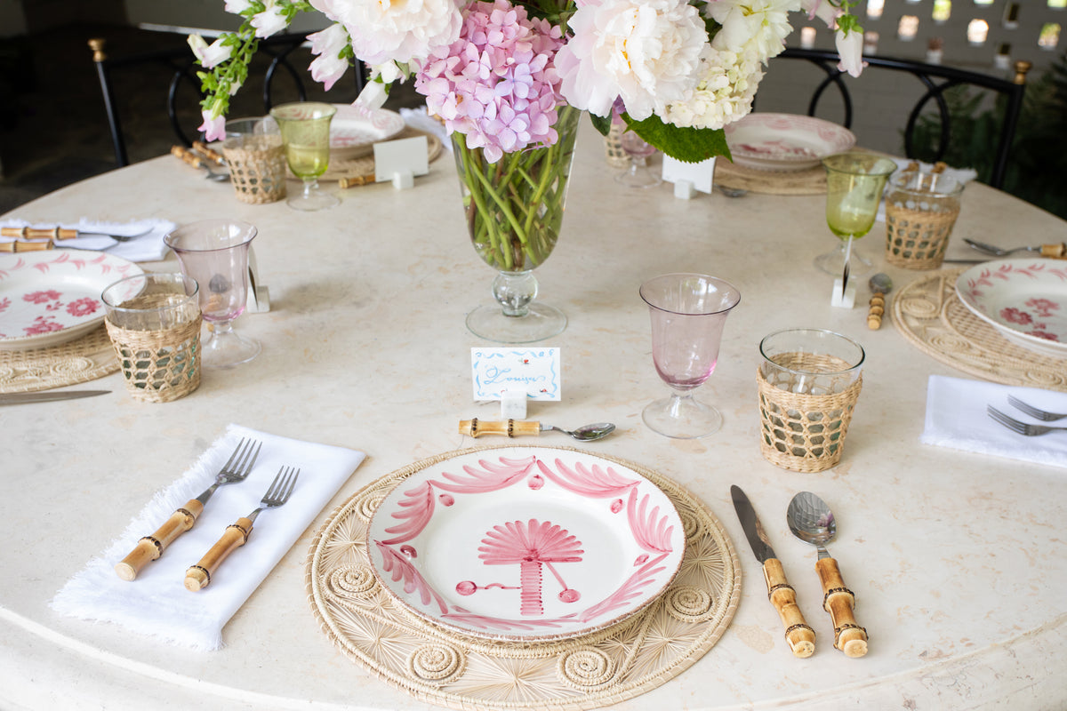 Casa Nuno Pink and White Dinner Plate, Palm