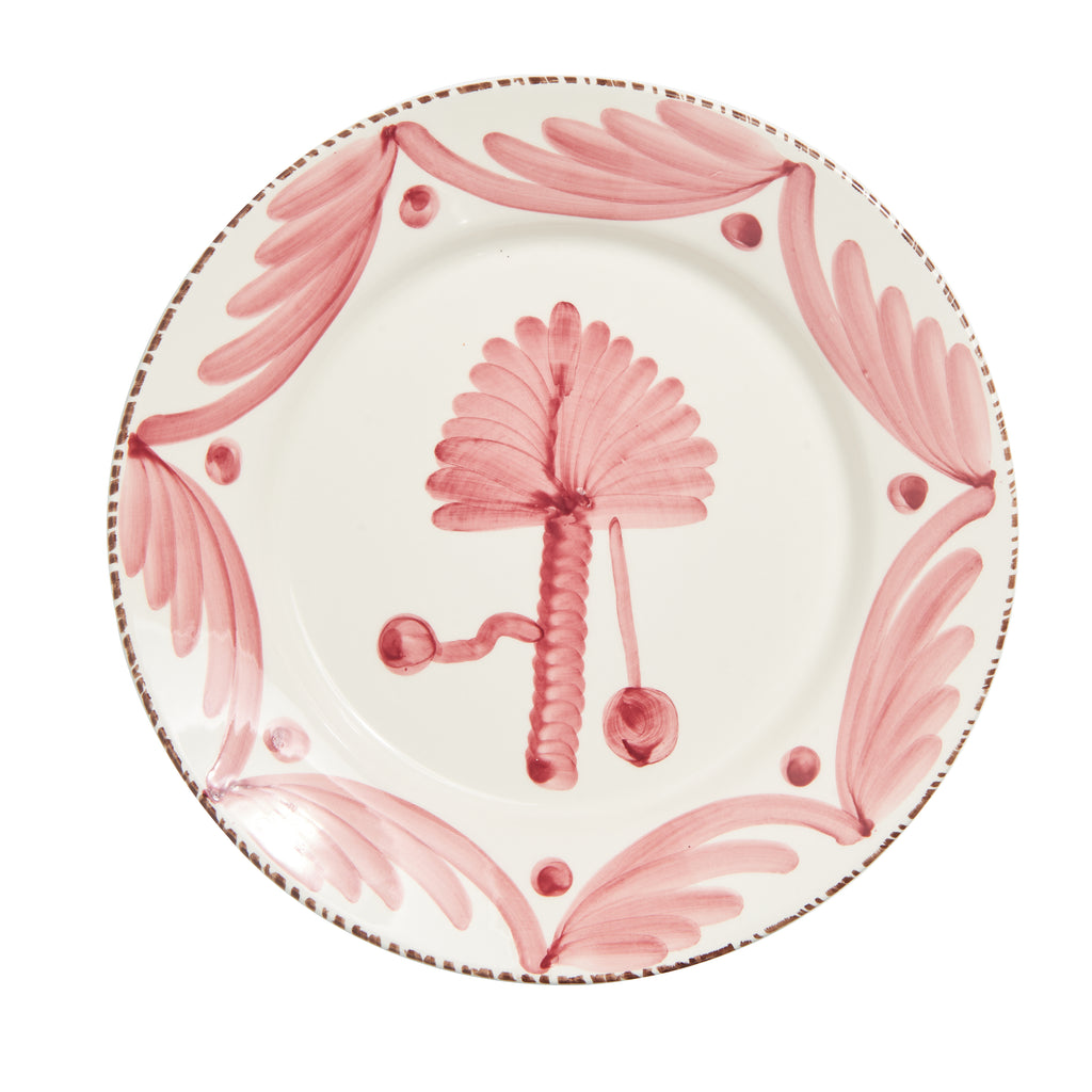 Casa Nuno Pink and White Dinner Plate, Palm, Set of 2