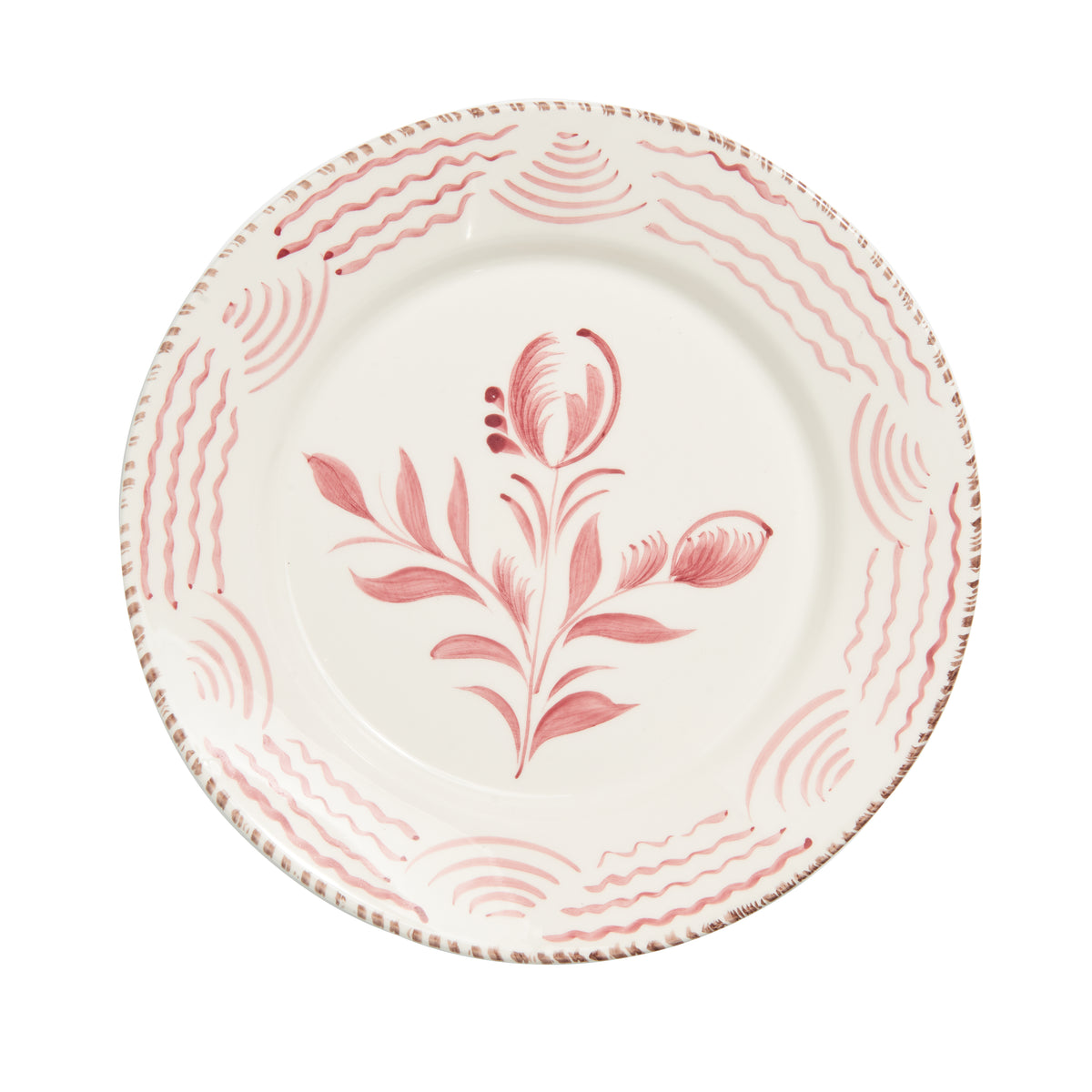 Casa Nuno Pink and White Dinner Plate, 2 Flowers/Waves, Set of 2