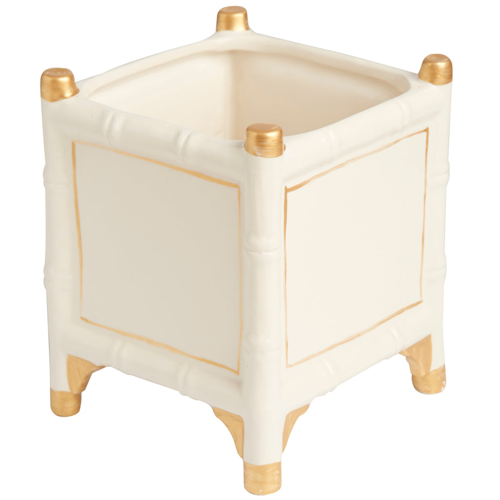 Bamboo Cachepot, White/Gold, Large