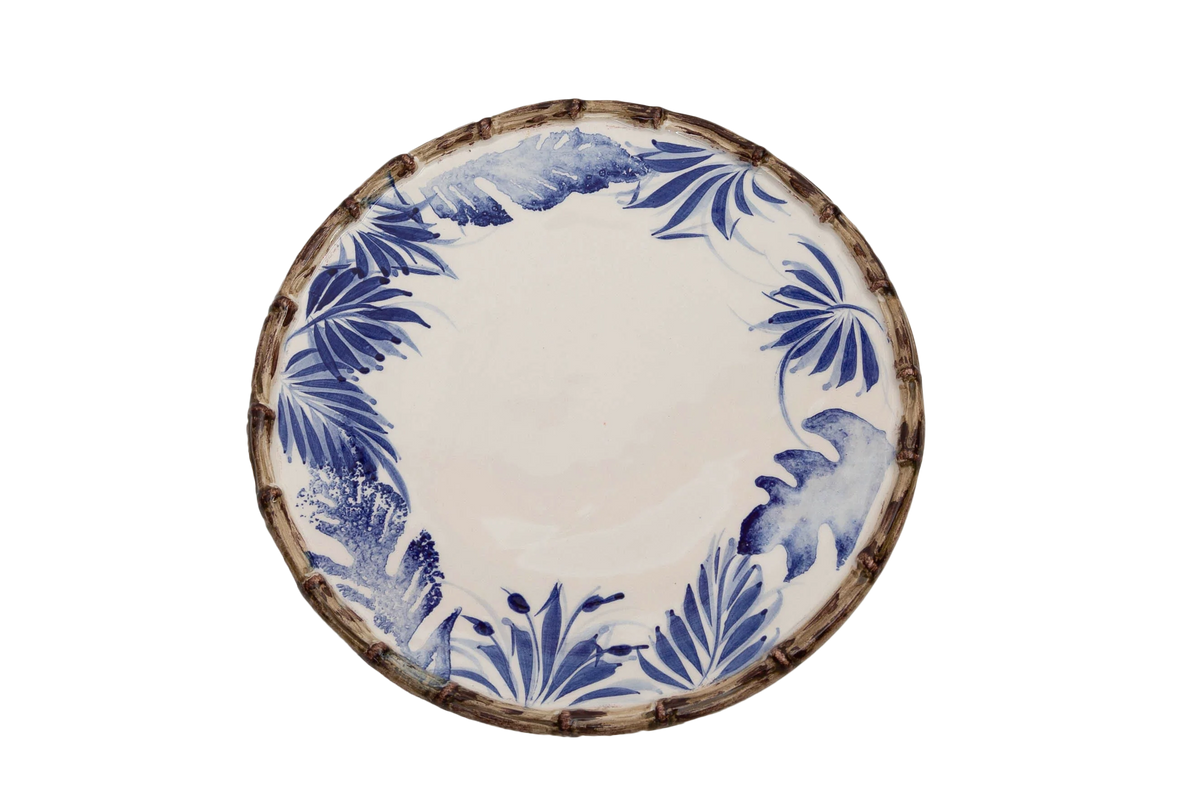 Compagnia Dinner Plate, Blue Leaves w/ Bamboo, Large, Set of  4