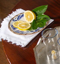 Compagnia Dessert Plate, Blue Leaves w/ Bamboo, Small