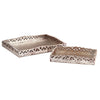 Scalloped Cut Out Wood Tray Set, Silver Finish