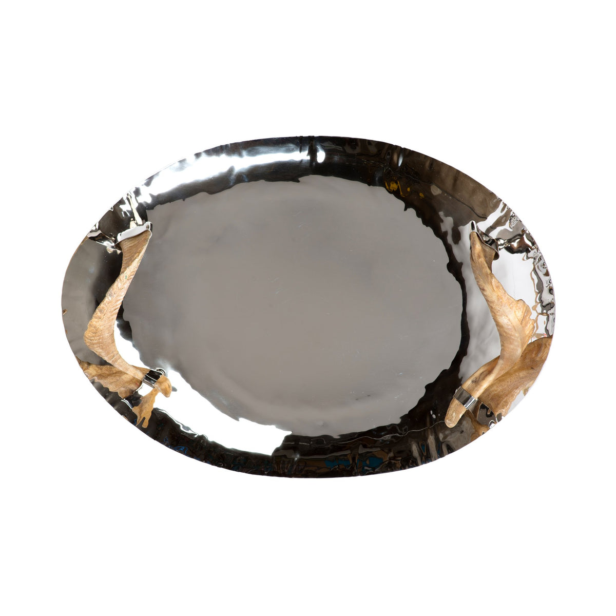 547410 Abigails Wholesale Tabletop Mixed Media Trays Chalet Nickel Tray with Horn Handles Chalet
