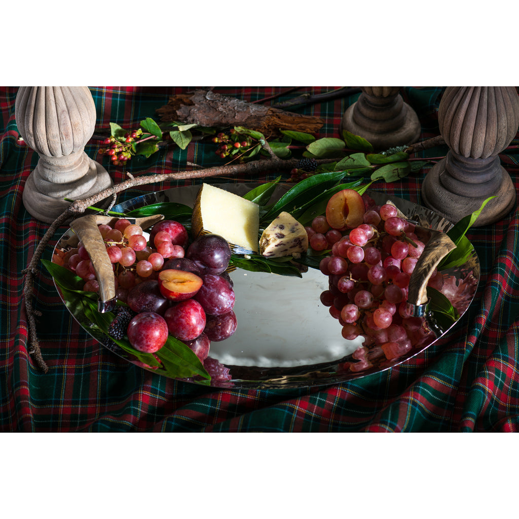 Chalet Nickel Tray with Horn Handles