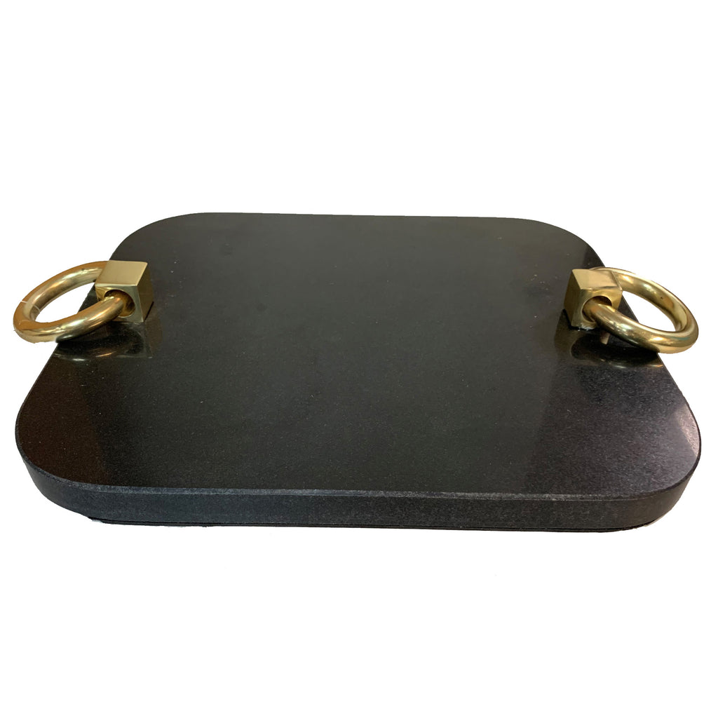 Medium Black Granite Tray, Brass Handles