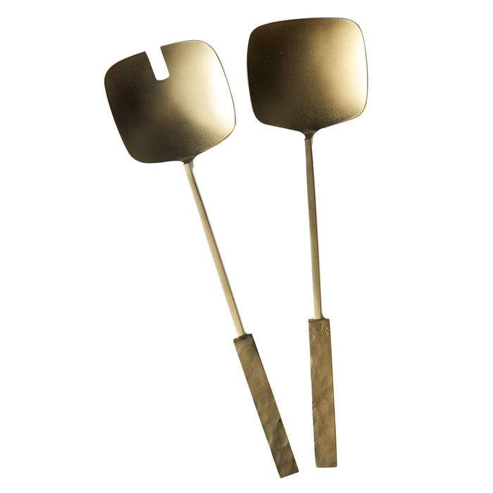 Brass Salad Servers, Square Foot, Set/2