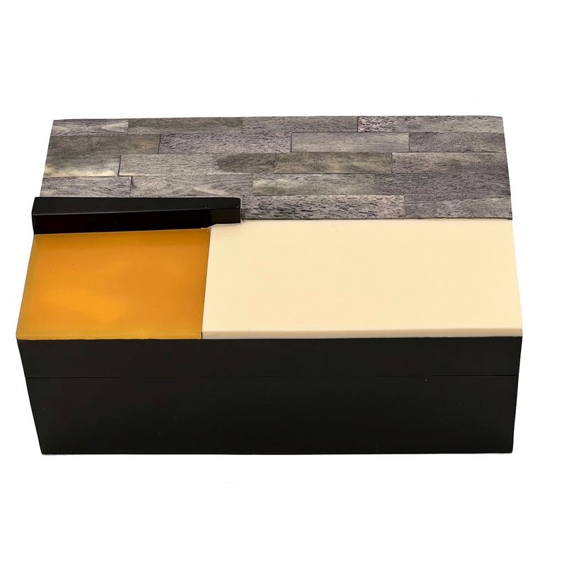 Black Resin Box, Gray/Ivory/Mustard Lid – Abigails