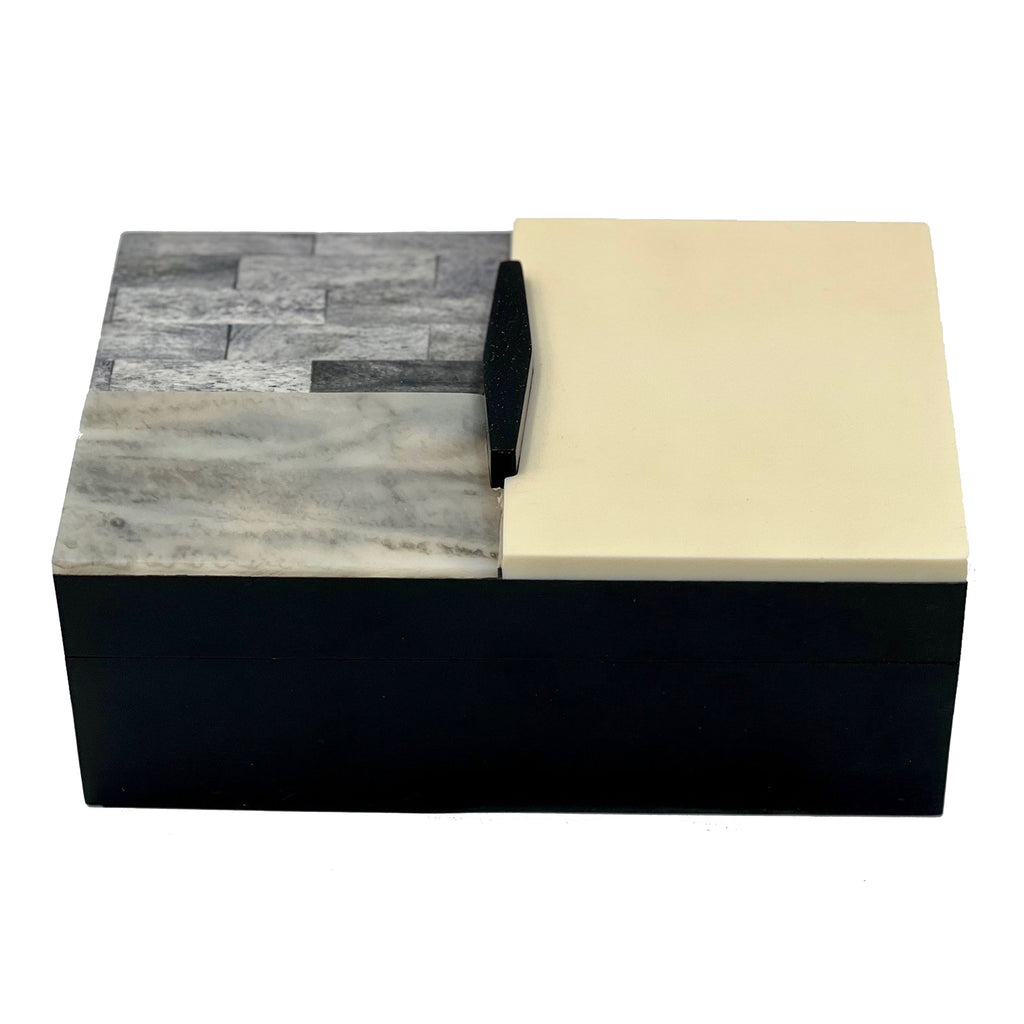 Black Resin Box, Ivory/Grey Lid