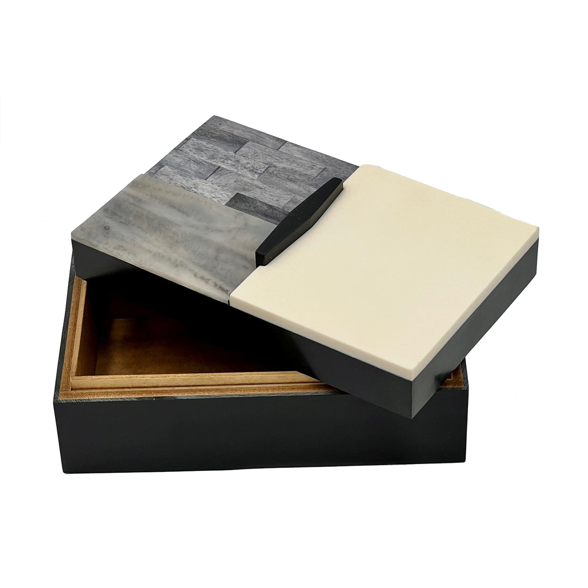 Black Resin Box, Ivory/Grey Lid