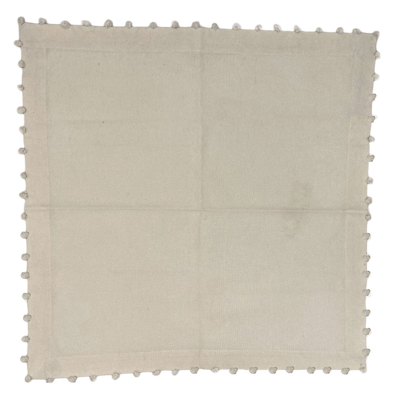 Ivory Cotton Napkin, Pom-Pom Border, Set of 8
