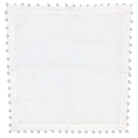 White Cotton Napkin, Pom-Pom Border, Set of 8