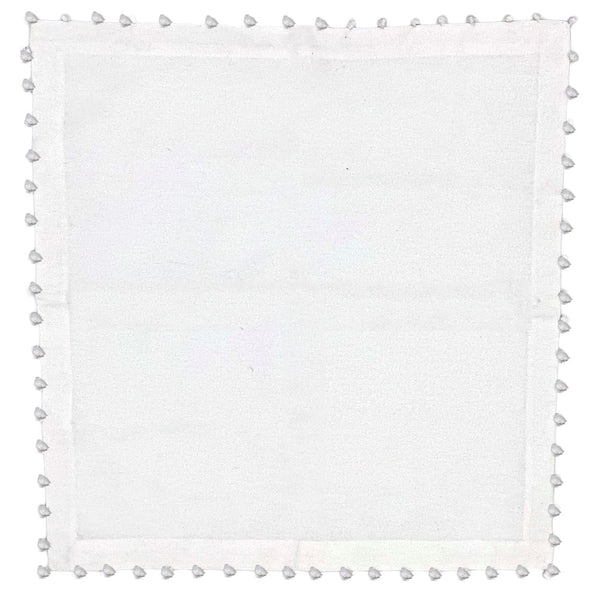 White Cotton Napkin, Pom-Pom Border, Set of 8