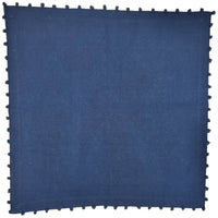 Navy Blue Cotton Napkin, Pom-Pom Border, Set of 8