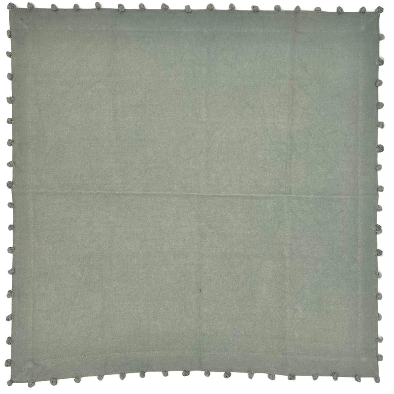 Gray Cotton Napkin, Pom-Pom Border, Set of 8