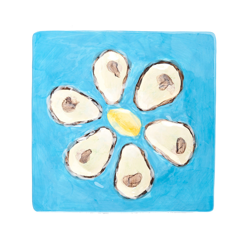 Oyster Plate, Ceramic Square, Turquoise, Set of 4