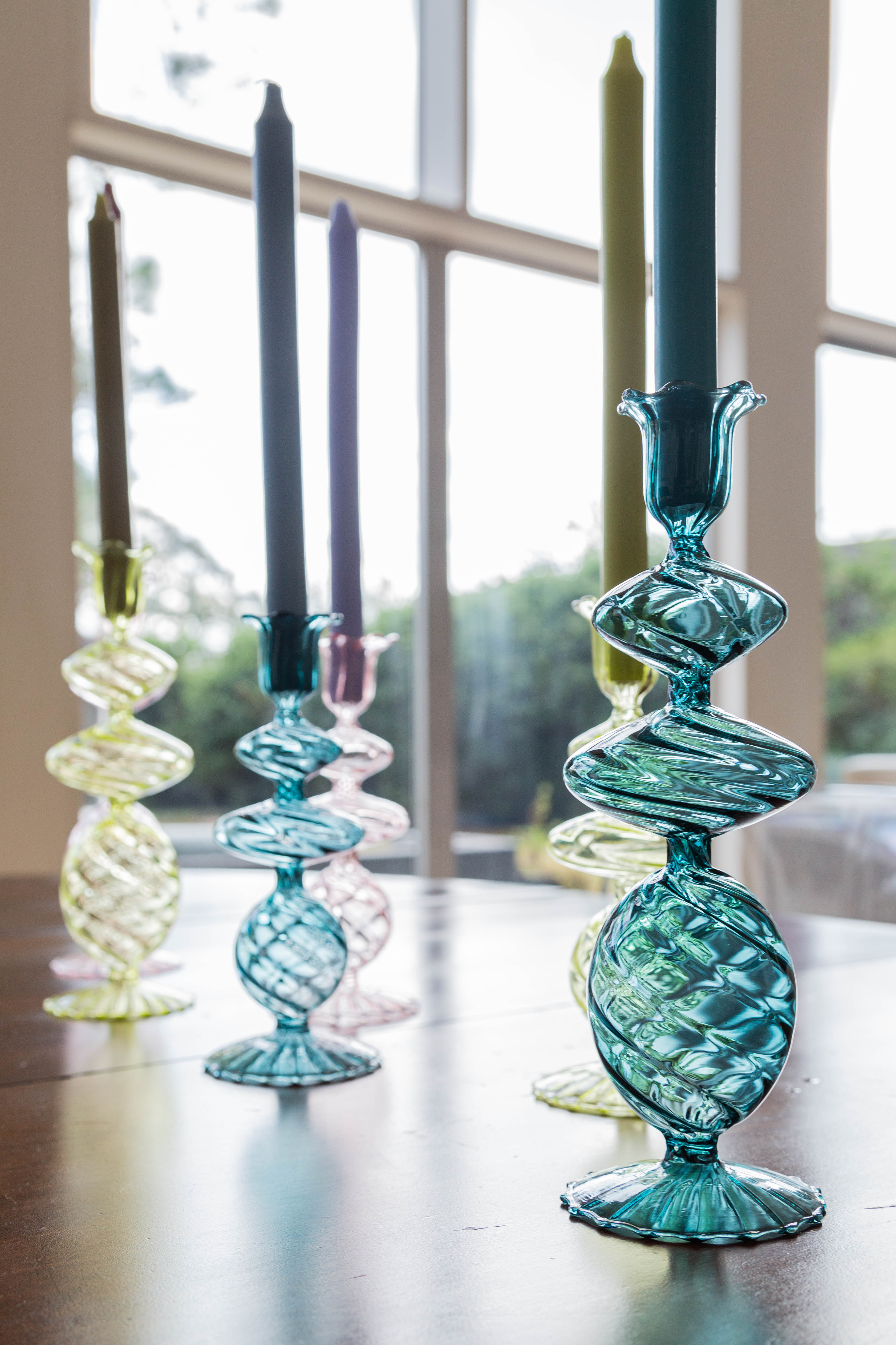 Green Swirl Glass Candlestick, Medium, Set of 2 – Abigails