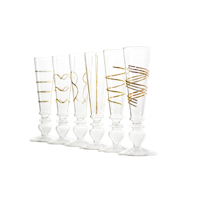 710450 Abigails Wholesale Tabletop Glassware Champagnes Footed Razzle Dazzle Champagne Flutes with Gold Accents Set of 6 Razzle Dazzle