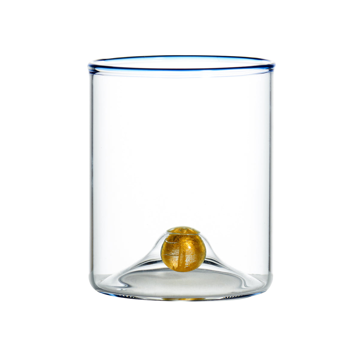 Golden Globe Stemless All-Purpose Wine Glass w/ Blue Trim