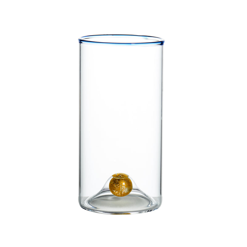 Golden Globe Highball Glass w/ Blue Trim, Set of 4