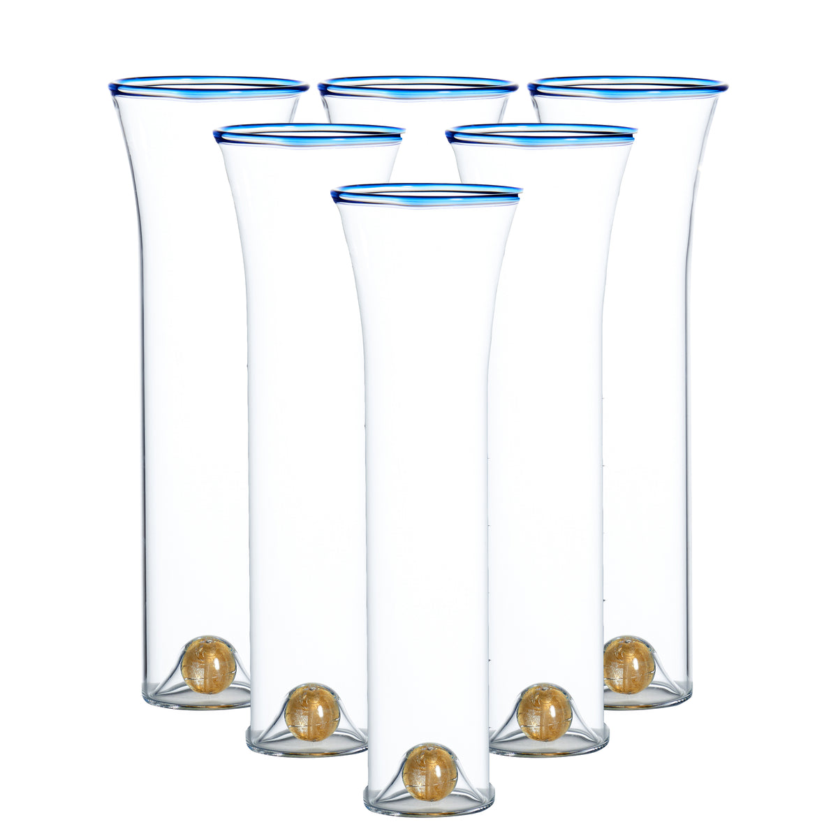 Golden Globe Champagne Set, Blue Trim, Set of 6