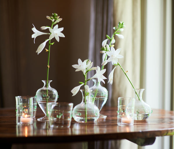 Clear Votive with Green Applied Glass Rope/Medallions