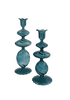 Blue Swirl Glass Candlestick, Large, Set of 2