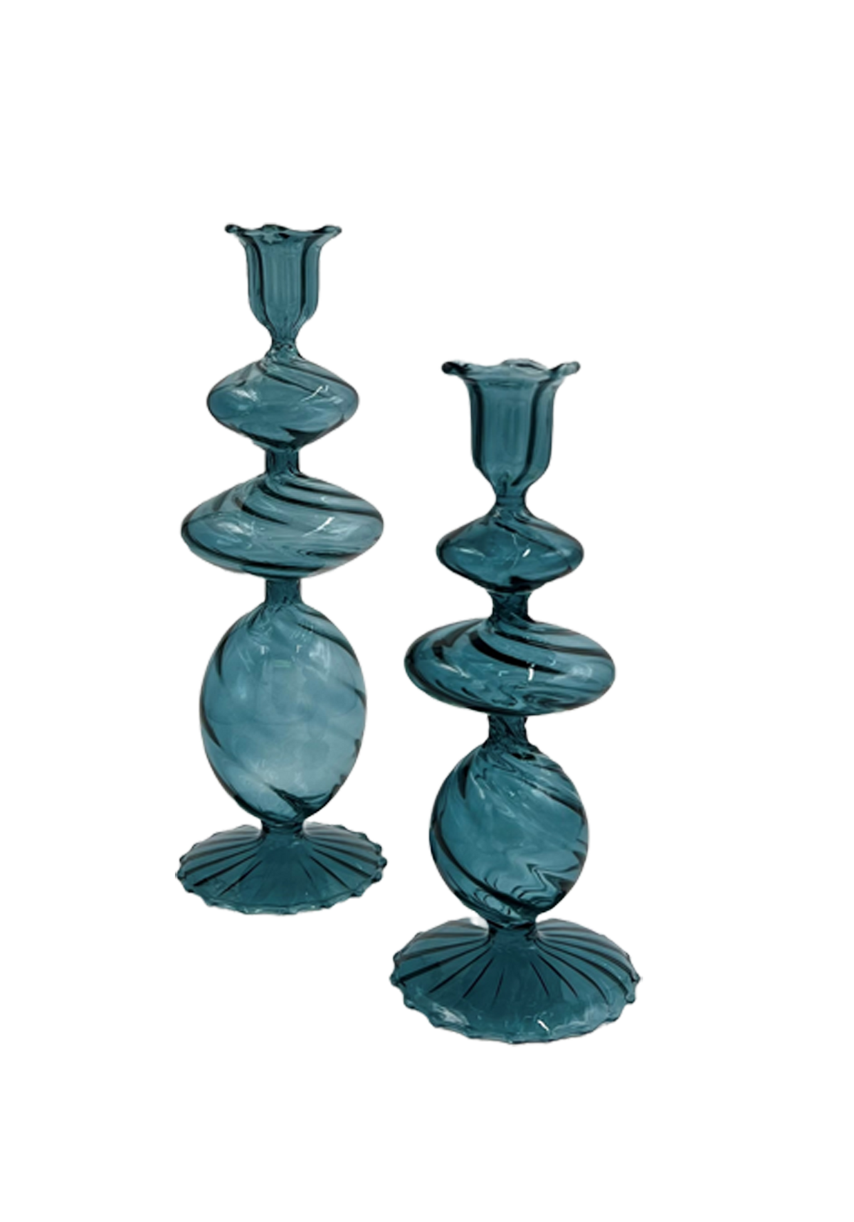 Blue Swirl Glass Candlestick, Large