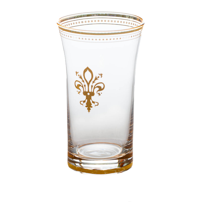Clear Glass with Fleur de Lis Motif and Gold Trim, Set of 4