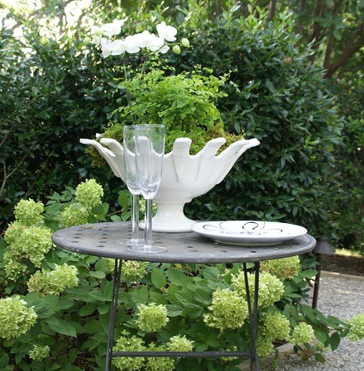 Footed Bowl, White, Applied Petals