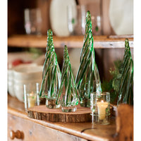 Clear Votive with Green Applied Glass Rope/Medallions