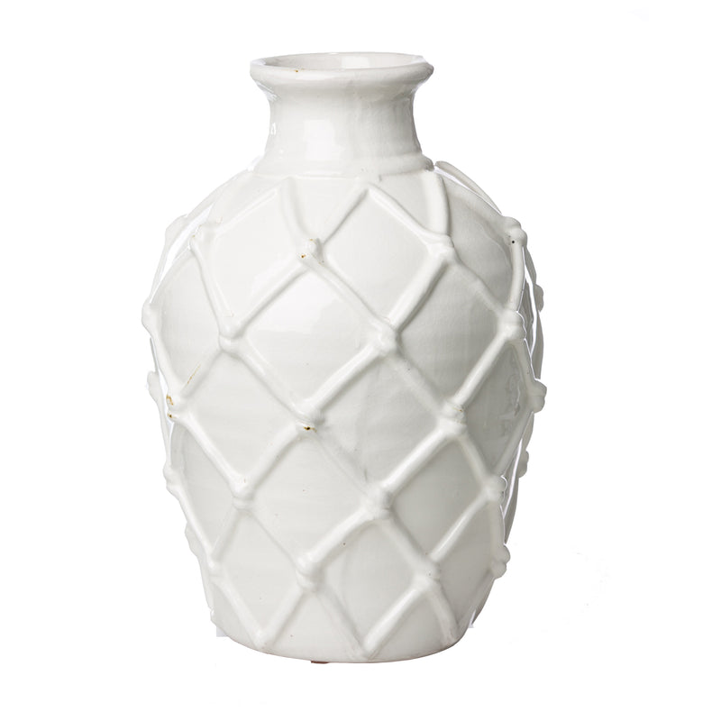 Vinci Criss Cross Pattern White Ceramic Vase
